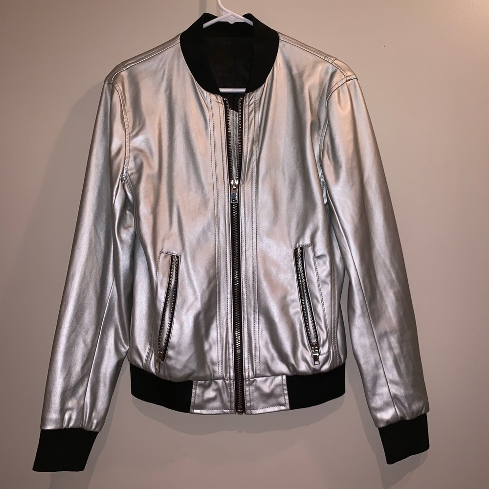 Silver Metallic Bomber Jacket